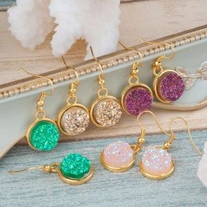 NWT Faux Druzy Dangle Gold Plated Earrings